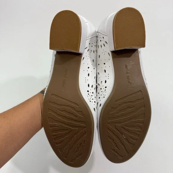 David Tate Proud White Leather Nubuck Slip On Pumps Block Heels Shoes 9.5WW - Picture 6 of 8